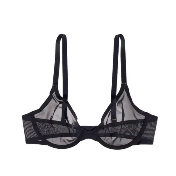 NEW CUUP Black Sheer Mesh Underwire Plunge Bra Size 32A The Plunge Adjustable - Picture 1 of 6